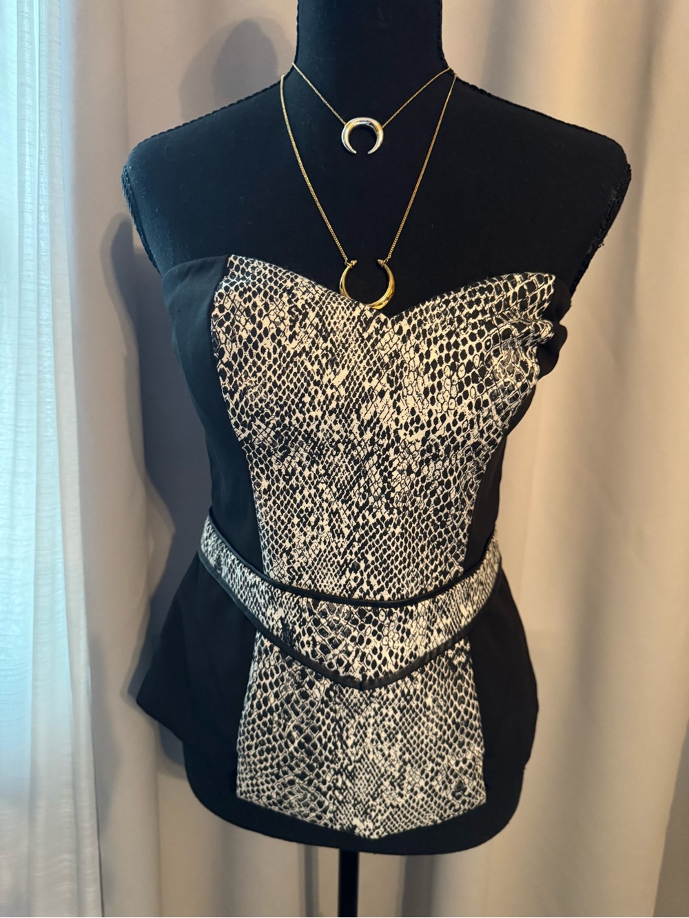 Guess Black Strapless Crop Top with White Snake-Print Panel